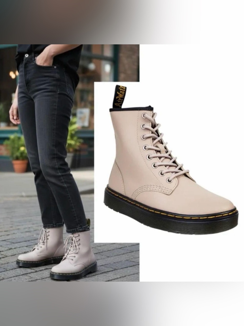 Dr. Martens Zavala Taupe Vintage Combat Boots Classic Sz. 9